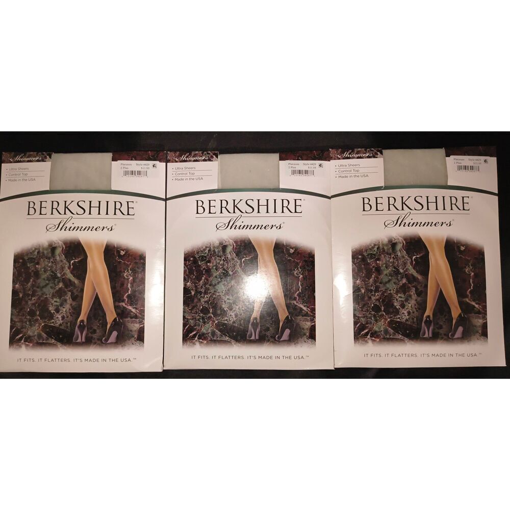 Lot of 3 Berkshire Shimmers Ultra Sheer Control Top Pantyhose with Sandalfoot To